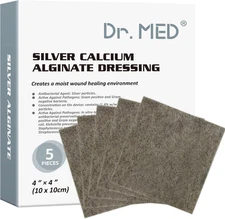 Ag Silver Calcium Alginate Wound Dressing 4''X4'', 5 Individual Pack Patches Hig