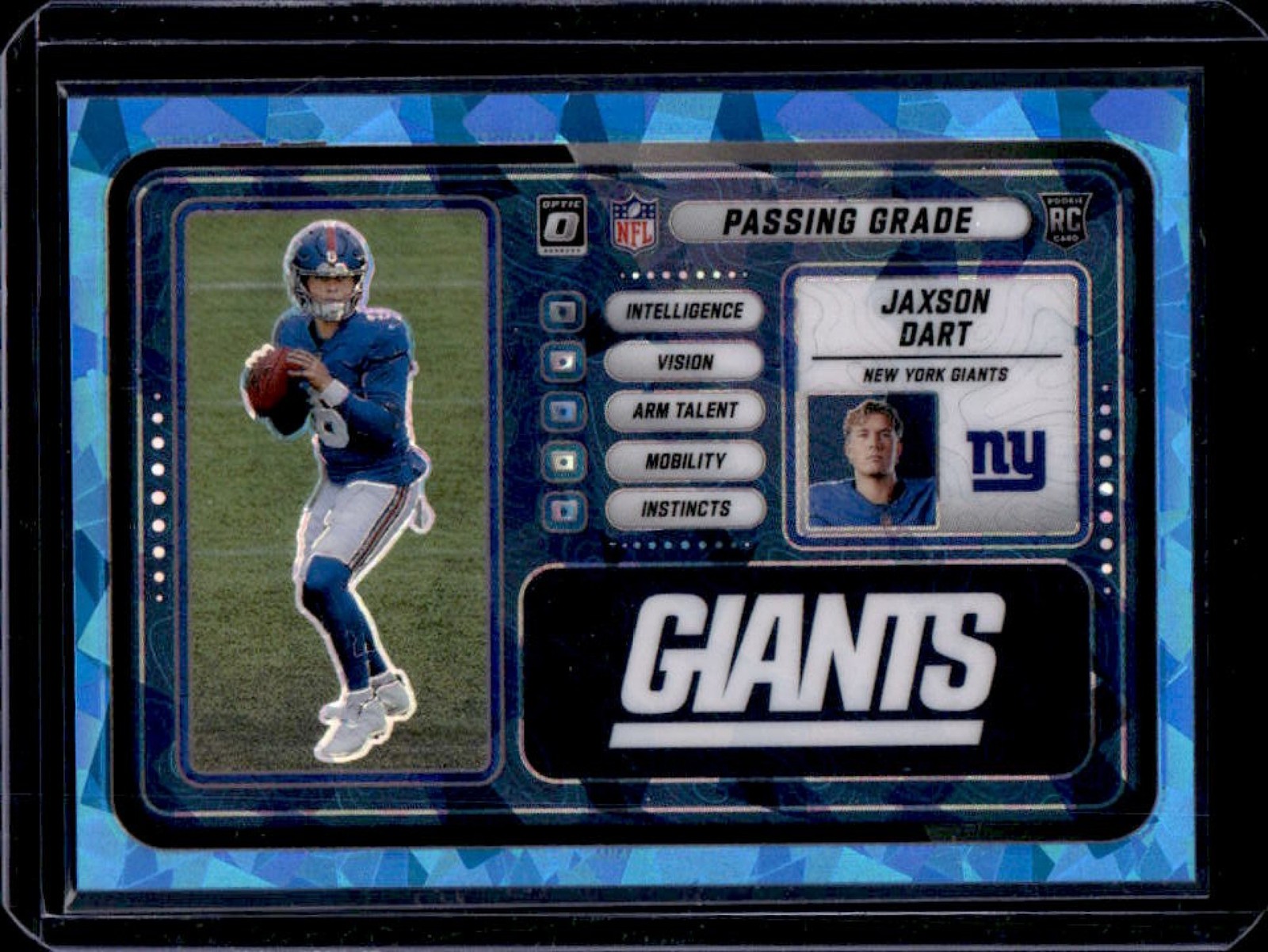 2025 Panini Donruss Optic Jaxson Dart Passing Grade RC Ice Prizm #/55 Giants