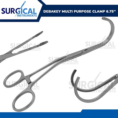 DeBakey Atraumatic Multi-Purpose Clamp 6.75'' Curved Vascular German Grade