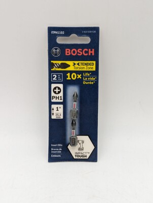 Bosch ITPH1102 Impact Tough Extended Torsion Zone 10x Life, 1'', 2 PH1 Bits