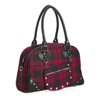 Banned Alternative Handtasche - Warren Plaid Rot Gothic Punk Nieten