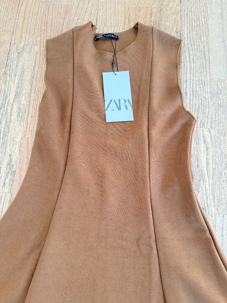 zara knit skater dress NWT STRETCH MUSTARD SIZE S BROWN 5584/670 color_Dark Brown