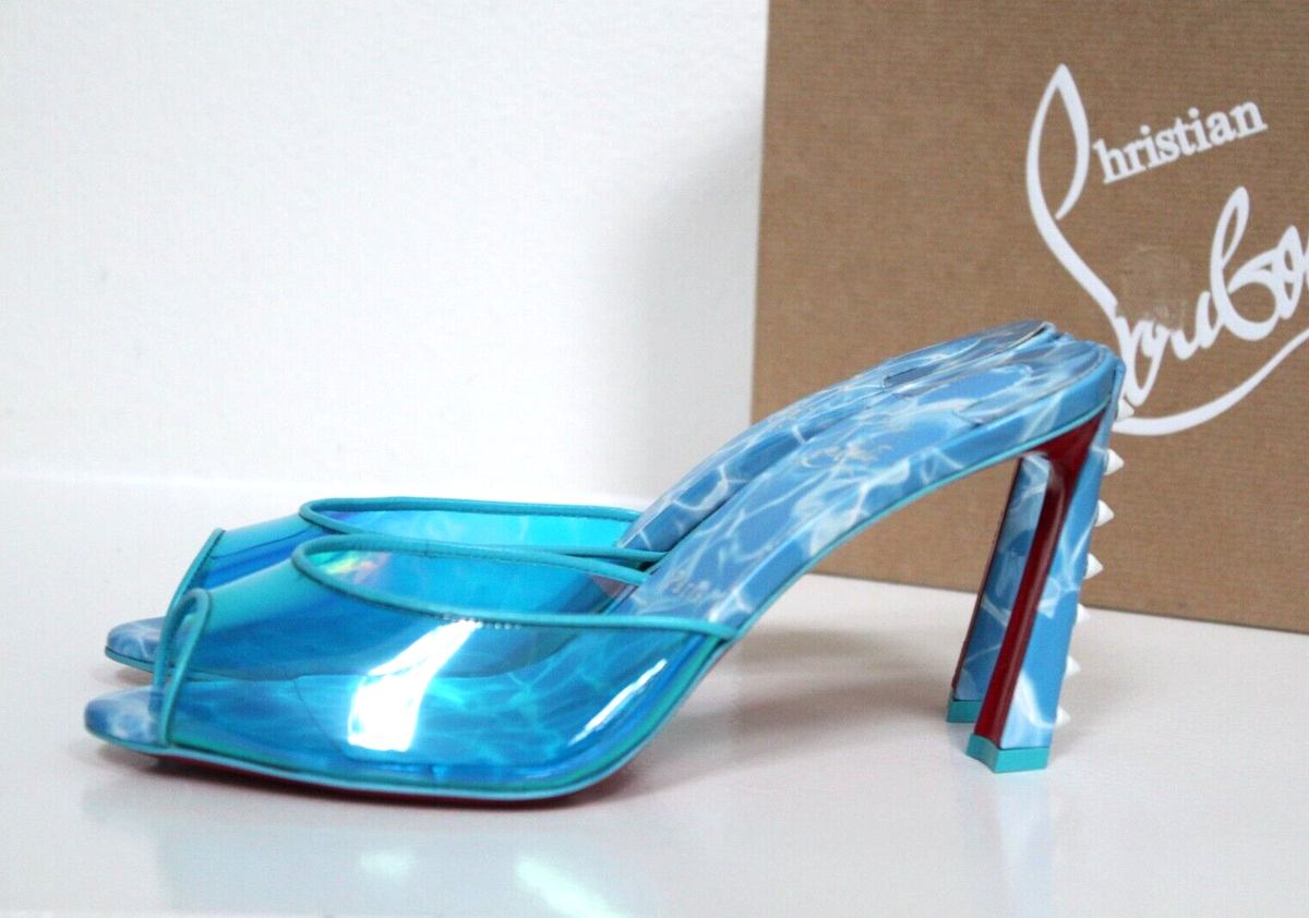 sz 7.5 / 37.5 Christian Louboutin Me Condorapik Blue Pvc Mule