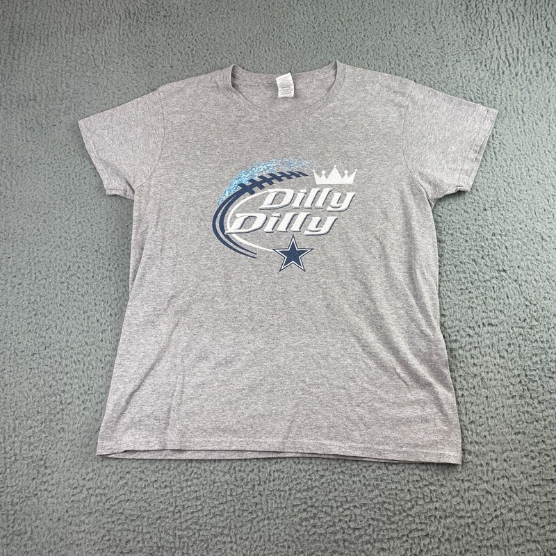 Dallas Cowboys Shirt Womens Large Gray Dilly Dilly NFL Football Short Sleeve
