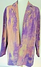 Escada Leather Jacket Western Blazer Coat Beige Purple Pink Blue Cowgirl 12 14 M