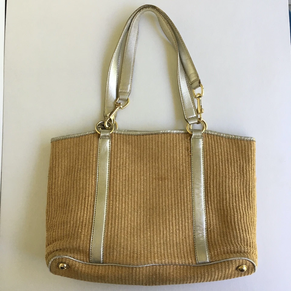 Michael Kors Straw/Leather Tote Natural/Silver with Removable Canvas Pouch - Image 2 of 4