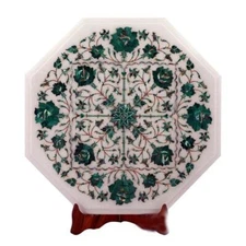 15" Marble Corner Side Table Top malachite Inlay Handicraft Home Garden Decor