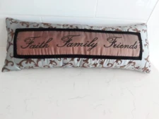 18 x6 x3 Copper/Bronze-Silver/Gray Decorative Bed Pillow -Faith, Family, Friends