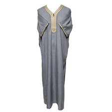 Men Moroccan Grey Short Sleeves Thobe Jubba Kandora Dishdasha