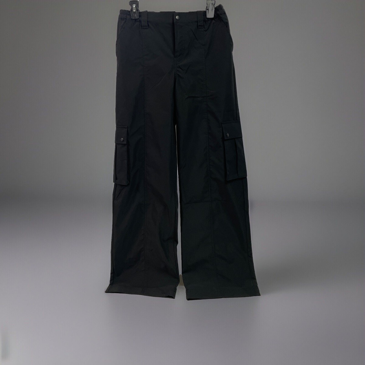 Love Tree Womens Juniors Wide Leg Twill Cargo Pants, Large Black