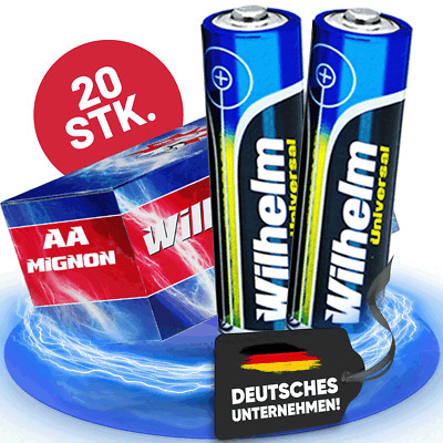 20 AA Mignon Wilhelm Universal Alkaline Batterien im Shrink LR6