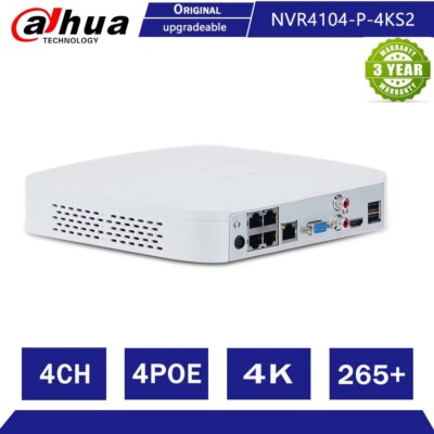 Original Dahua 4CH 4K NVR 4POE 8MP Network Video Recorder 1HDD NVR4104-P-4KS2/L