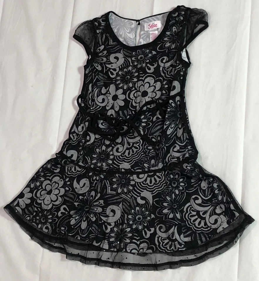 Justice Dress Girls 6 Fit & Flare Floral Flower Power Fairycore Whimsigoth Black - Image 4 of 4