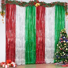 3 Pack Christmas Tinsel Foil Fringe Curtains Red Silver Green Christmas Party...