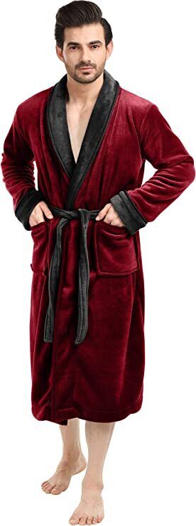 NY Threads Luxurious Mens Shawl Collar Fleece Bath Robe Spa Robe