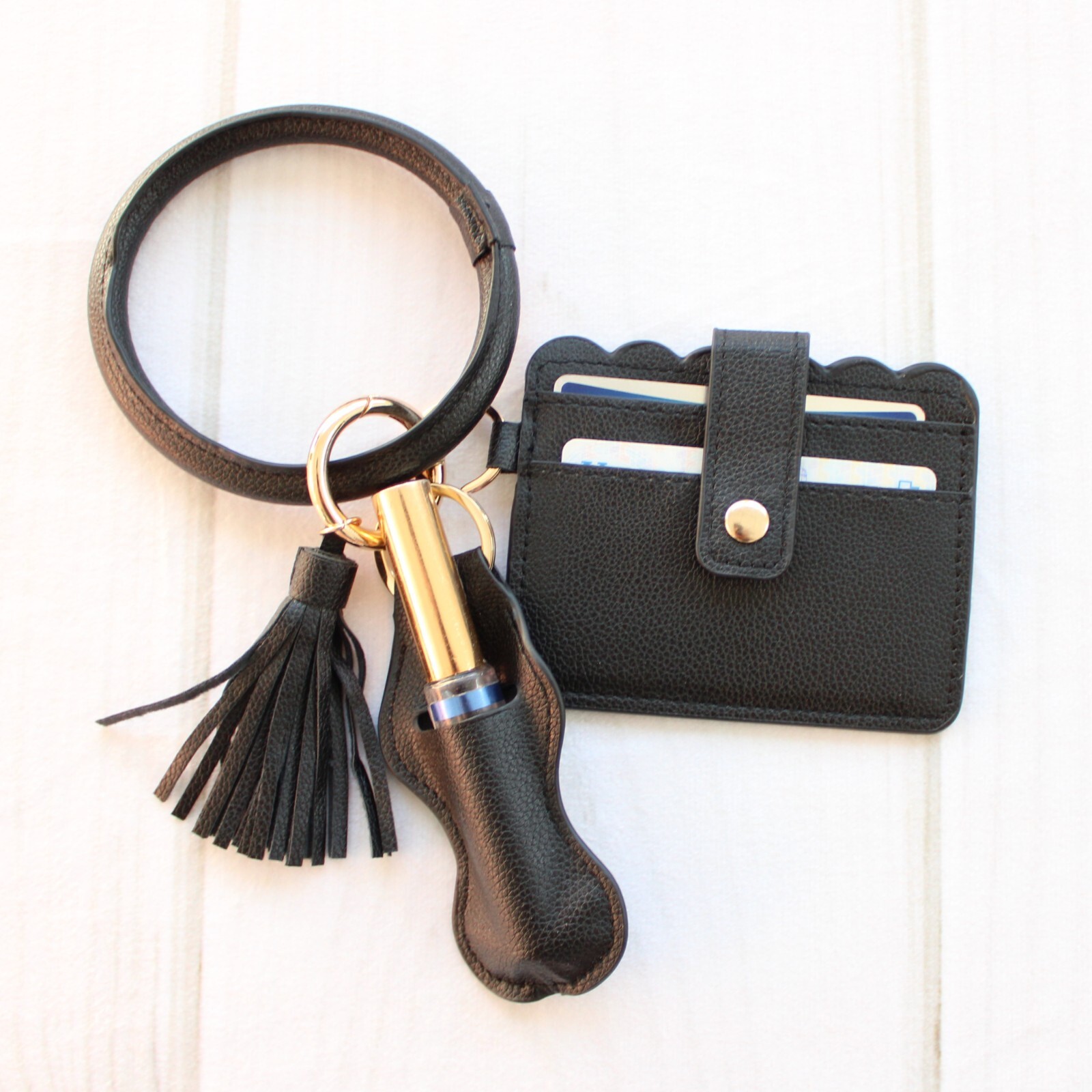 Black Bangle Wallet Keychain with Chapstick Holder  -image