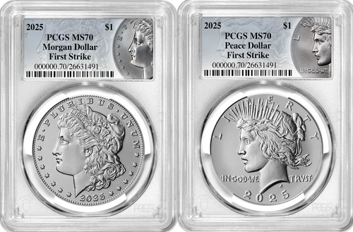 2025-P (MS70) Morgan & Peace Silver Dollar (2 Coin Set) First Strike FS PCGS