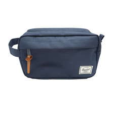 Borsa da toeletta Herschel Supply Co. blu e bianca con tirante in pelle buone condizioni
