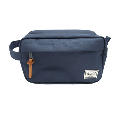 Herschel Supply Co. Toiletry Bag Blue and White With Leather Pull Nice Condition