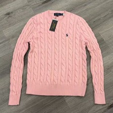 Polo Ralph Lauren Cable Knit Crew Neck Pullover, Pink , Size S