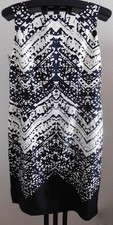 Talbots Pure 100% Silk Shift Dress Size 12 Black White Geometric Print Lined