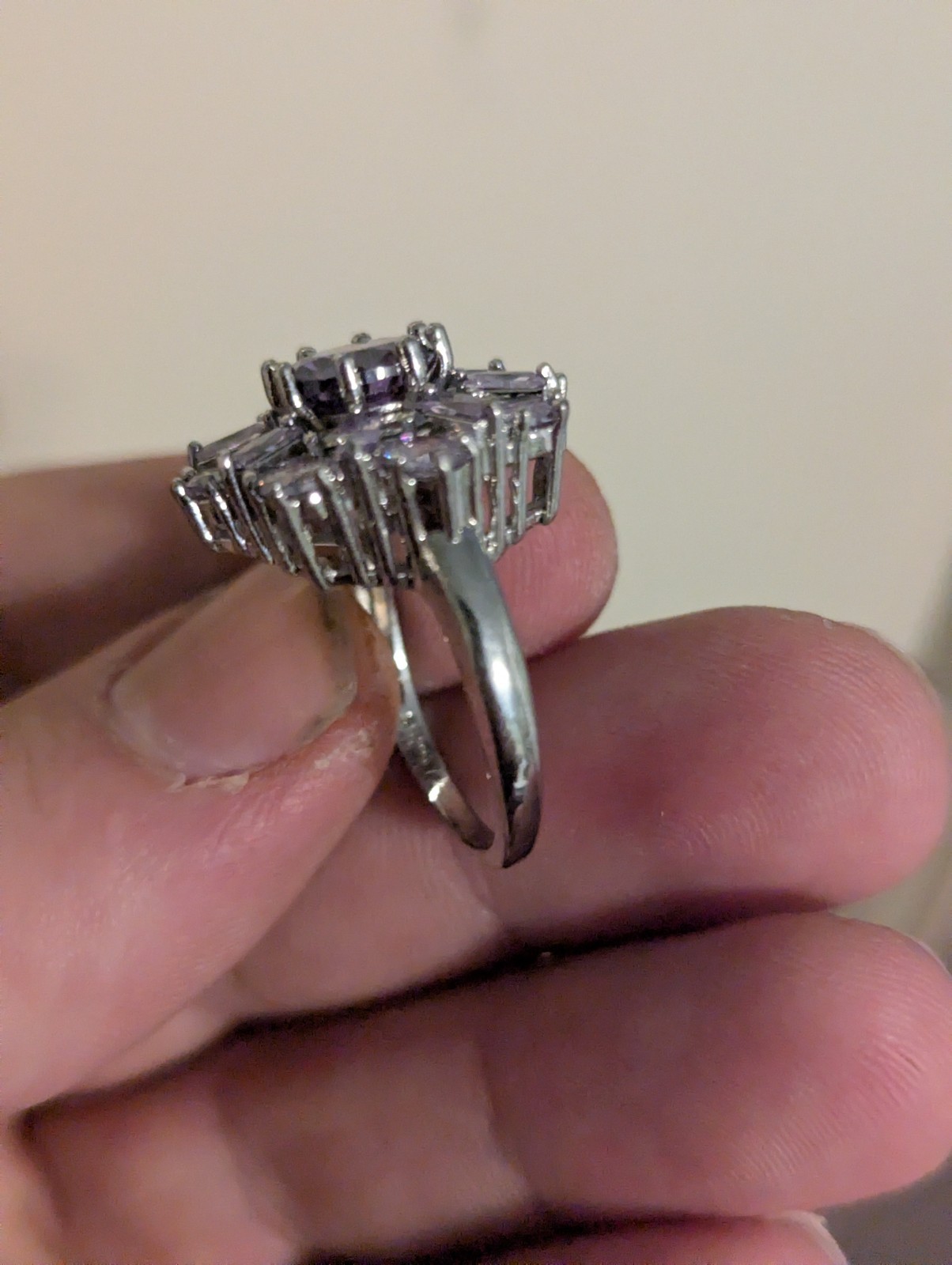 Amethyst Flower Ring With Rectangular & Round Cut… - image 5