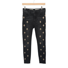 Pilcro And The Letterpress Jeans Womens 27 Script Embroidered Skinny Stretch Den