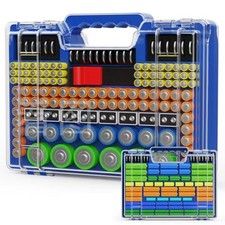 Battery Organizer Storage Holder Box Case with Tester, Stores  Protects Blue
