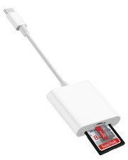 USB-C SD Card Reader for iPhone 15 16 17 Pro Max Air/iPad/Mac/MacBook, White