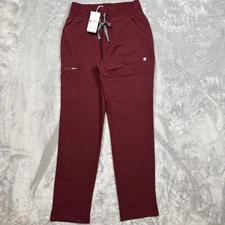 FIGS Women’s XS Petite Yola High Waisted Scrub Pants Burgundy Relaxed Cuff NWT