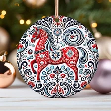 Dala Horse Ornament Nordic Ceramic Folk Scandinavian Decor Swedish Traditional
