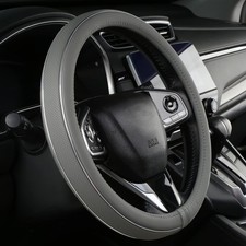 Gray Leather Steering Wheel Cover Silver Fiber Strip Car Steering Wheel-Gray