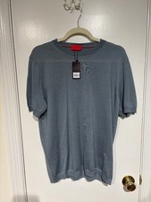 NWT 1395 Isaia Blue Cashmere-Silk Knit Short Sleeve T-Shirt /Sweater Size Medium