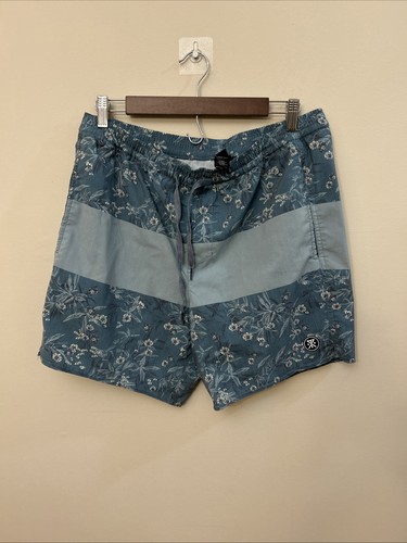 Roark Shorey 16” Board Shorts Mens M Blue Floral Hemp Stretch Swim Trunks
