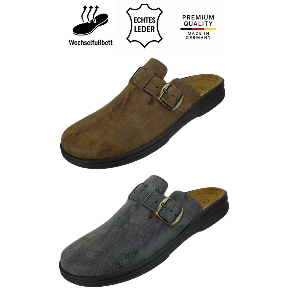 Algemare Herren Pantolette 79902 Leder Hausschuh bequem Wechselfußbett 40-47 - Bild 1 von 1