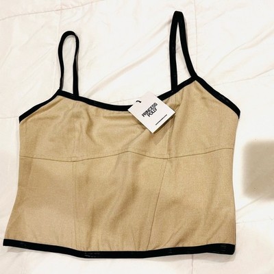 Princess Polly Thalorien Corset Top Beige Tan Leather Trim Boning Sexy 12 Large