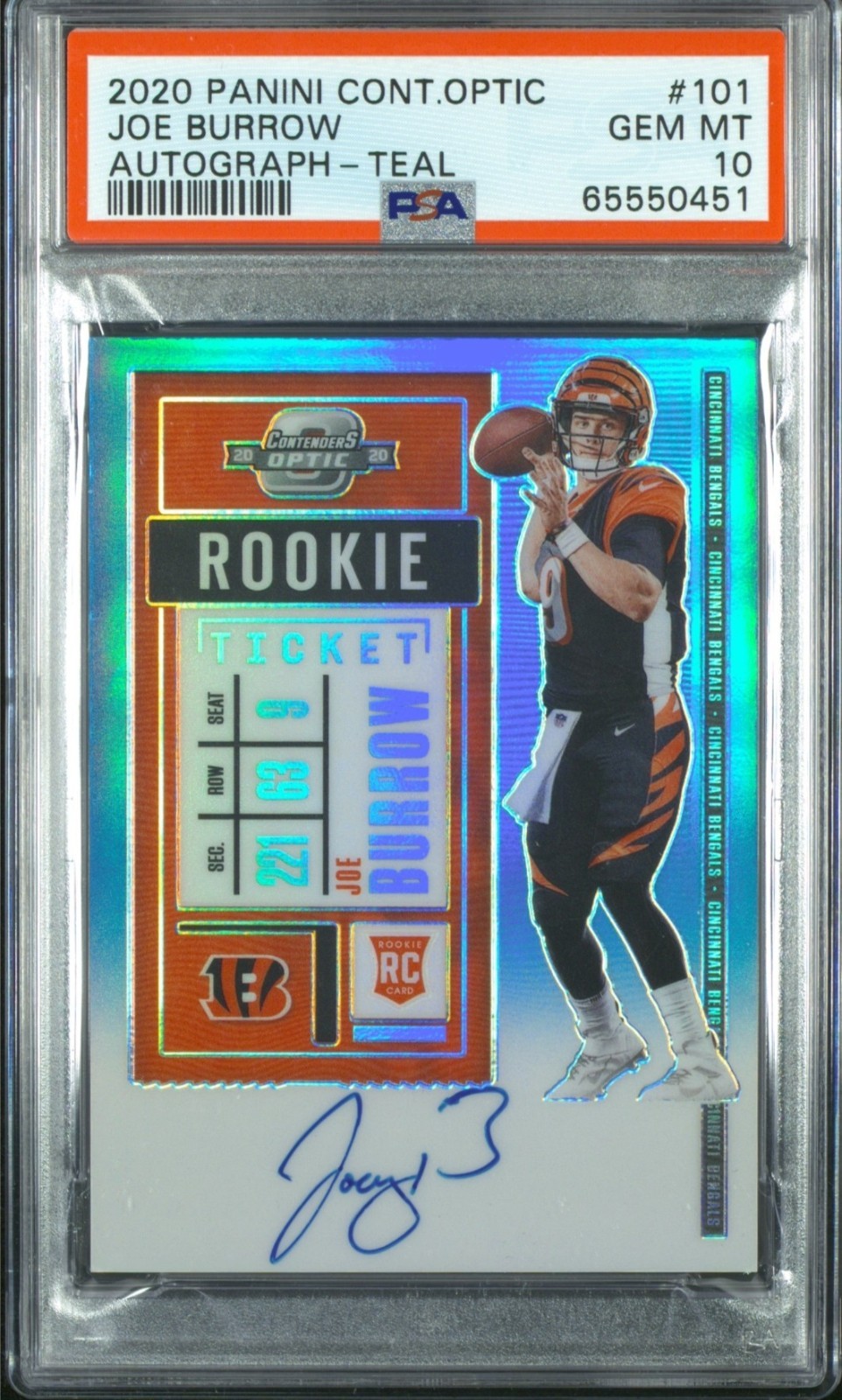 🔥2020 Panini Contenders Optic Joe Burrow Auto Teal /99 Bengals Psa 10 Pop 12 🔥