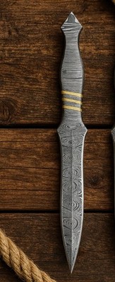 Custom Handmade Double Edge Damascus Steel Blade Dagger Boot Knife Full Tang