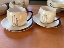 Carlton Australian Cups Saucers x 2 Vintage Ware Design Hand Paint Brown Cream