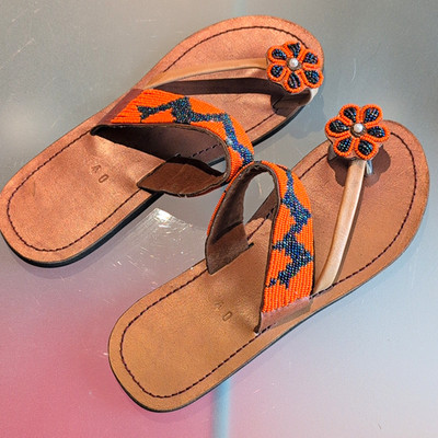 Aldo Damen Zehentrenner Sandalen Leder Slip-On flach Orange/Blau 39, neu