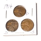 1916 P, D, S Lincoln Wheat Cent, Penny, Fine
