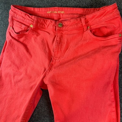Michael Kors Jeans Womens 16 Sea Coral Denim Cotton Stretch Skinny Leg Travel