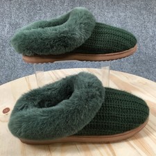 Dearfoams Slippers Womens 9-10 Olive Green Hannah Festive Knit Clog Faux Fur
