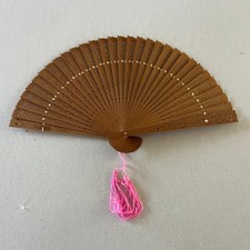 Vintage Wooden Hand Fan Fold Up 1950-1960 Handcraft Antique Hong Kong