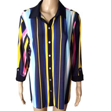 Peter Nygard Womens Top Size MP Medium Petite Multicolor Stripe Button Up New