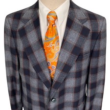 American Craftsmen Clubman Mens 42 Gray Windowpane Plaid 70s Tom Straughn VTG