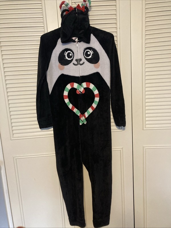 Justice Black Panda Bear Costume Flip Sequin One-Piece  Pajamas Girl Size 14-16
