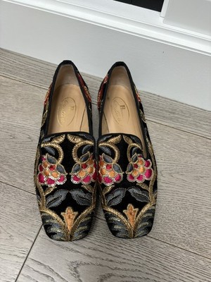 Brogini Couture Womens Velvet Embroidered Slippers Loafers Size 37.5