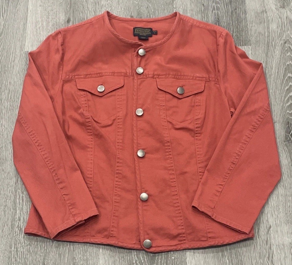 Pendleton Woolen Mills Orange Button Front Long S… - image 1