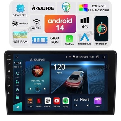 4+64G 8 Core Android 14 Autoradio CarPlay GPS NAVI FM Für Toyota Auris 2013-2016